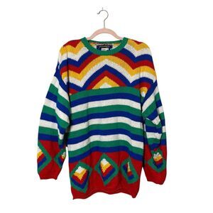 Vintage Architect 80's Muticolor Geometric Pattern Knit Sweater Women's Size M
